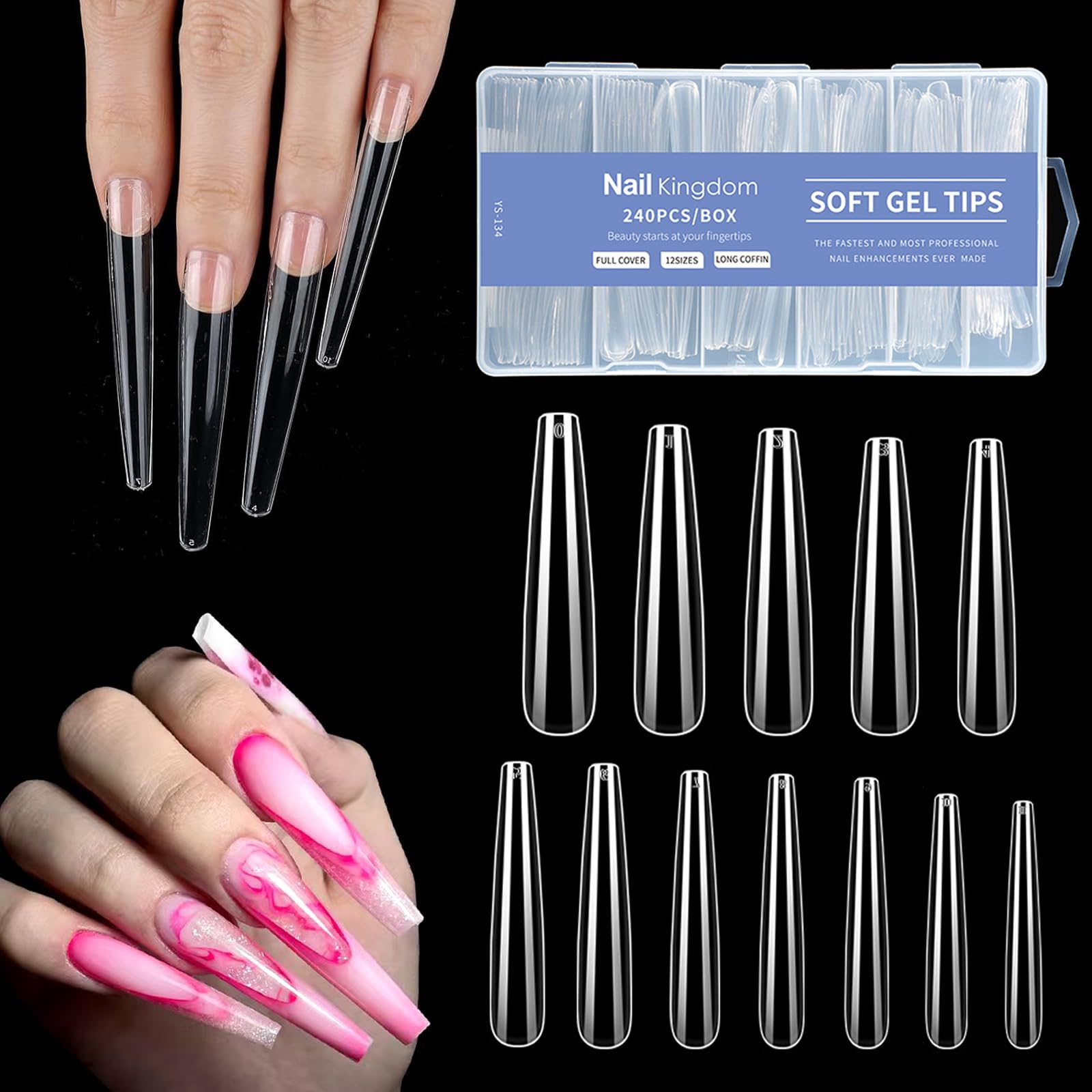 Amazon.com: BlueZOO Gel 3XL Long Coffin/Ballerina Nail Tips Clear